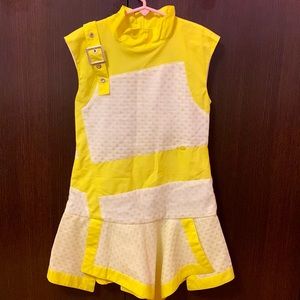Cute formal polka dot white and yellow dress